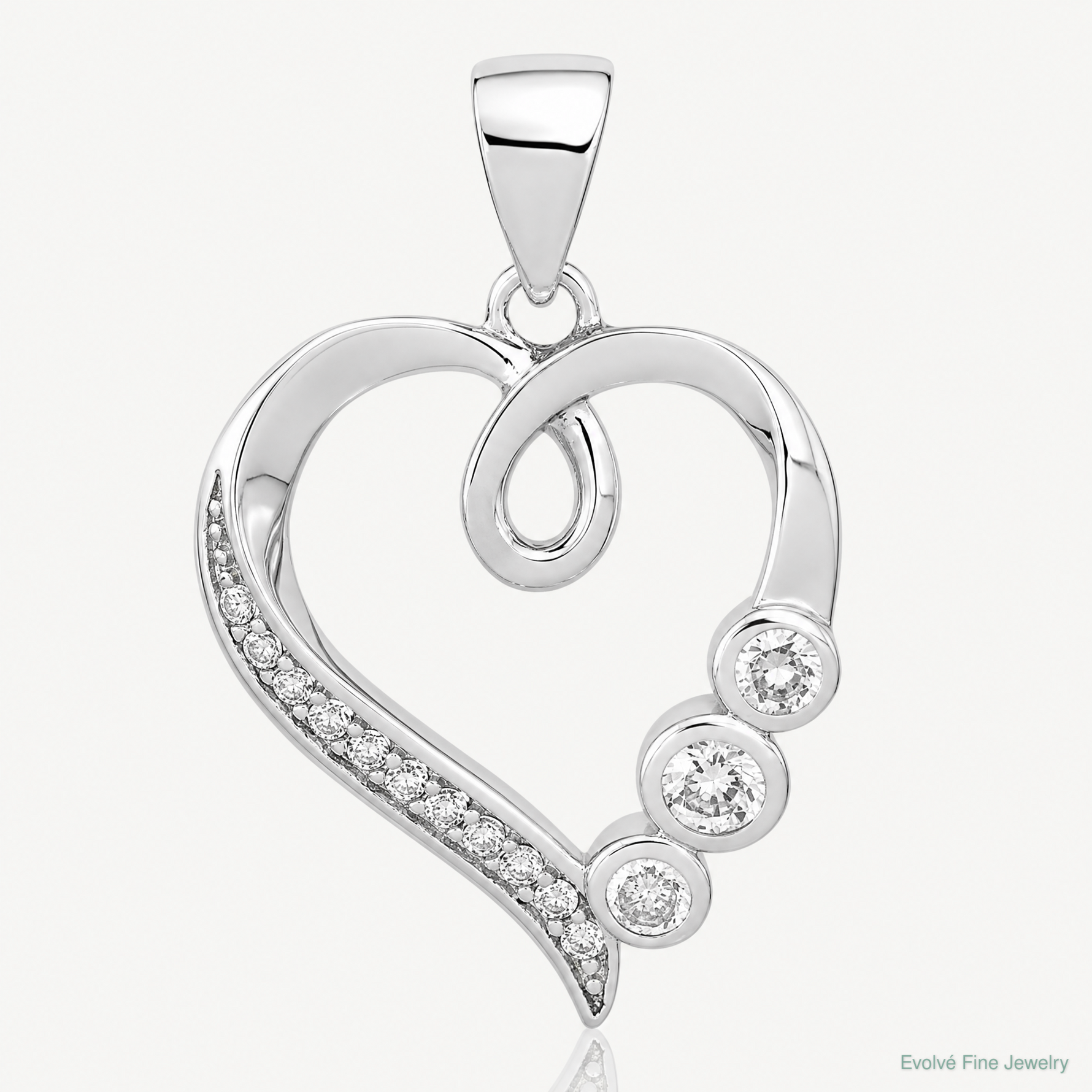 Sterling Silver Rhodium-plated Polished Open Heart CZ Pendant - Lifestyle View