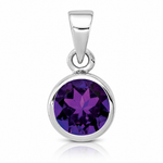 Sterling Silver Rhodium-plated Polished Amethyst Round Pendant - Lifestyle View