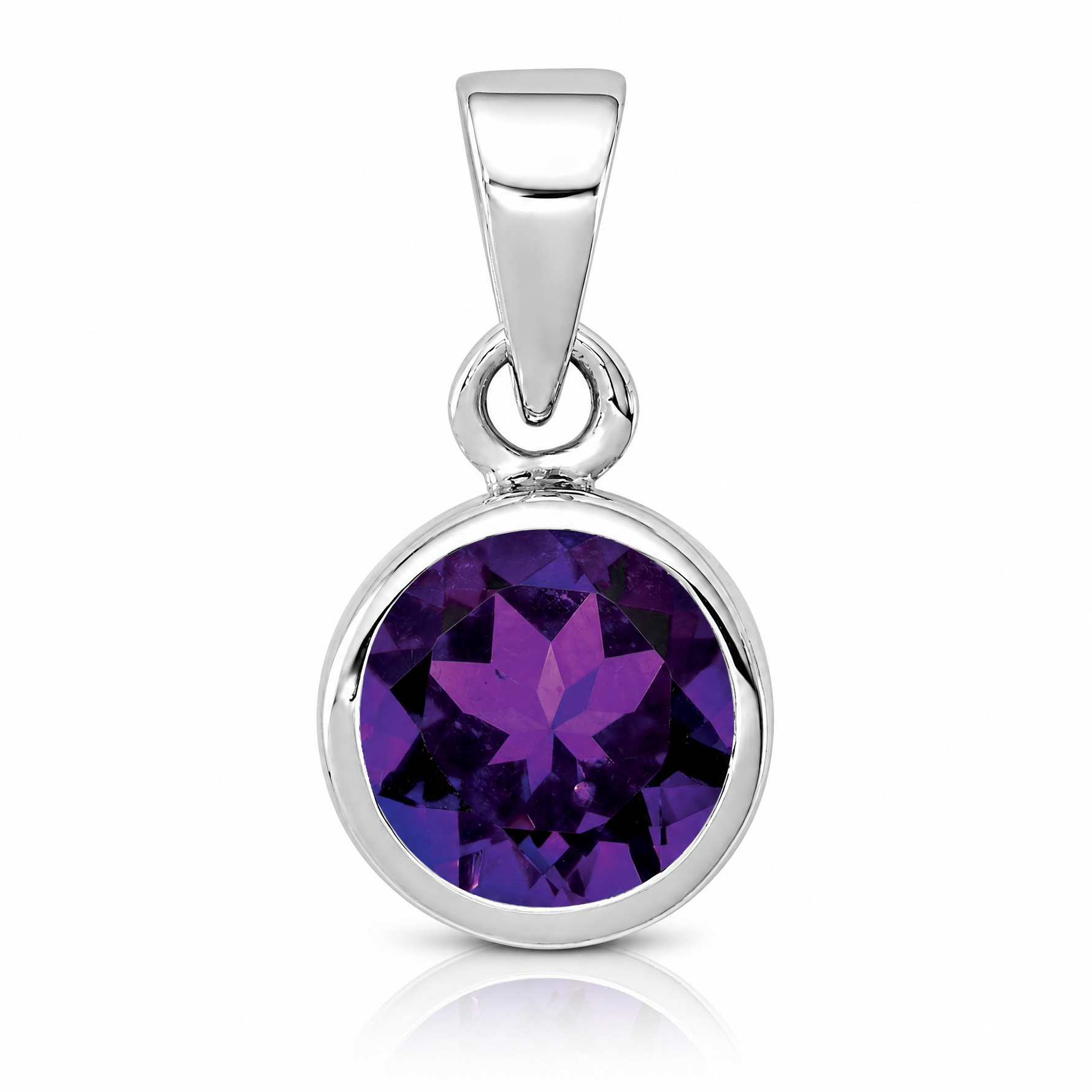 Sterling Silver Rhodium-plated Polished Amethyst Round Pendant - Lifestyle View