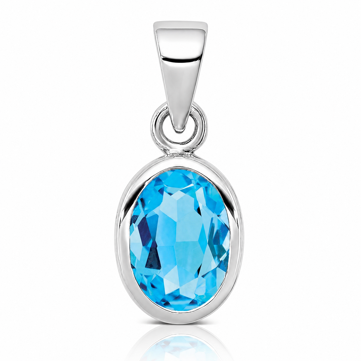 Sterling Silver Rhodium-plated Polished Blue Topaz Oval Pendant - Lifestyle View