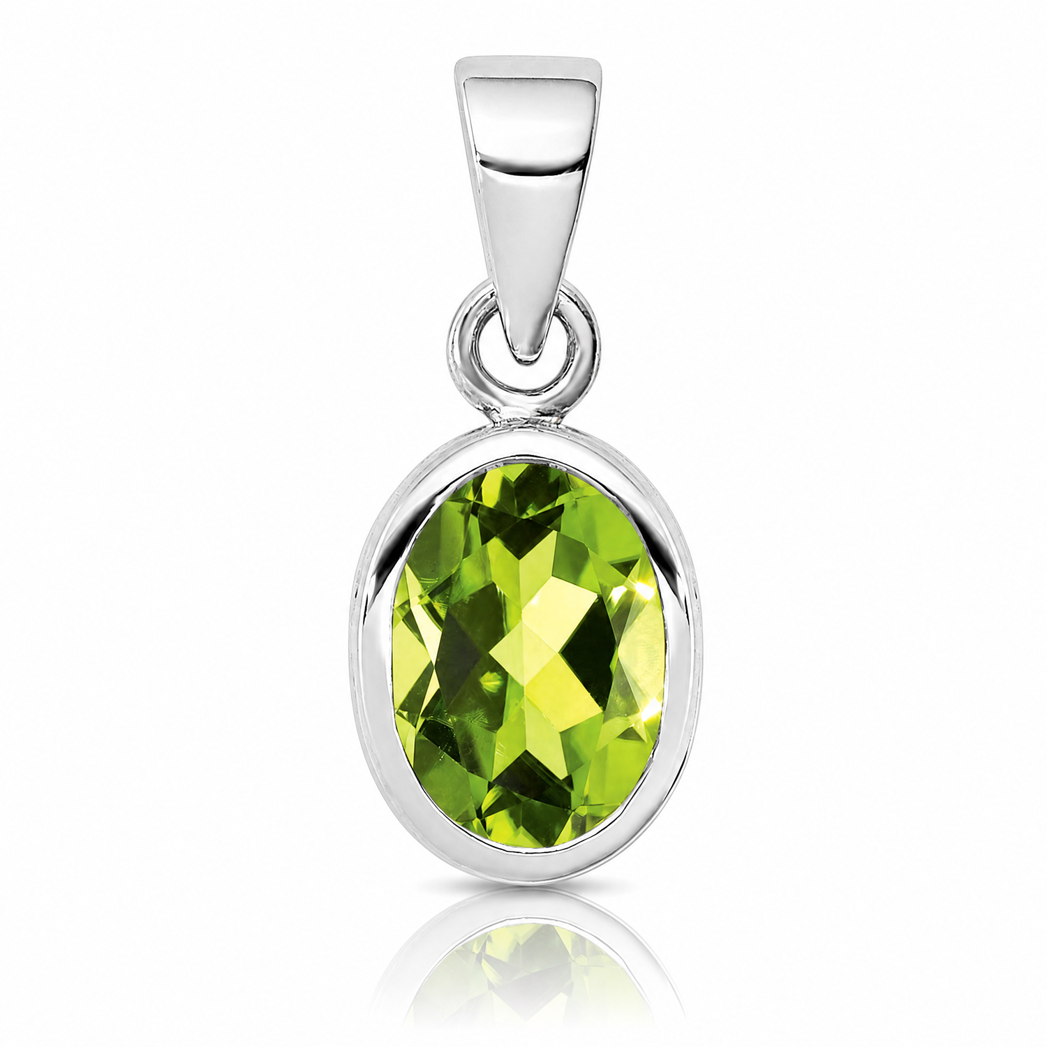 Sterling Silver Rhodium-plated Polished Peridot Oval Pendant - Lifestyle View