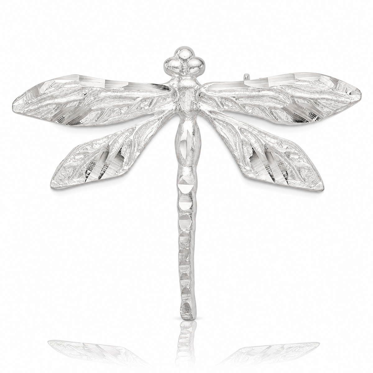 Sterling Silver Satin Finish Diamond Cut Dragon Fly Pin - Lifestyle View