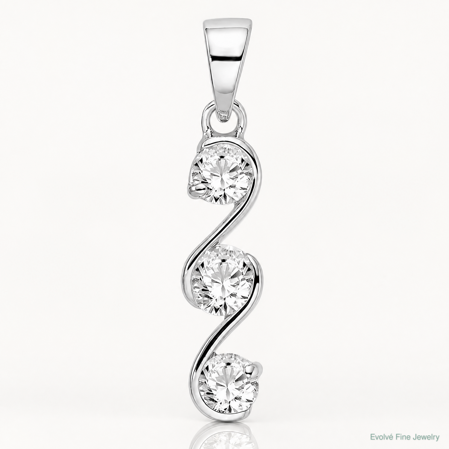 Sterling Silver Rhodium-plated Swirl 3-stone CZ Pendant - Lifestyle View
