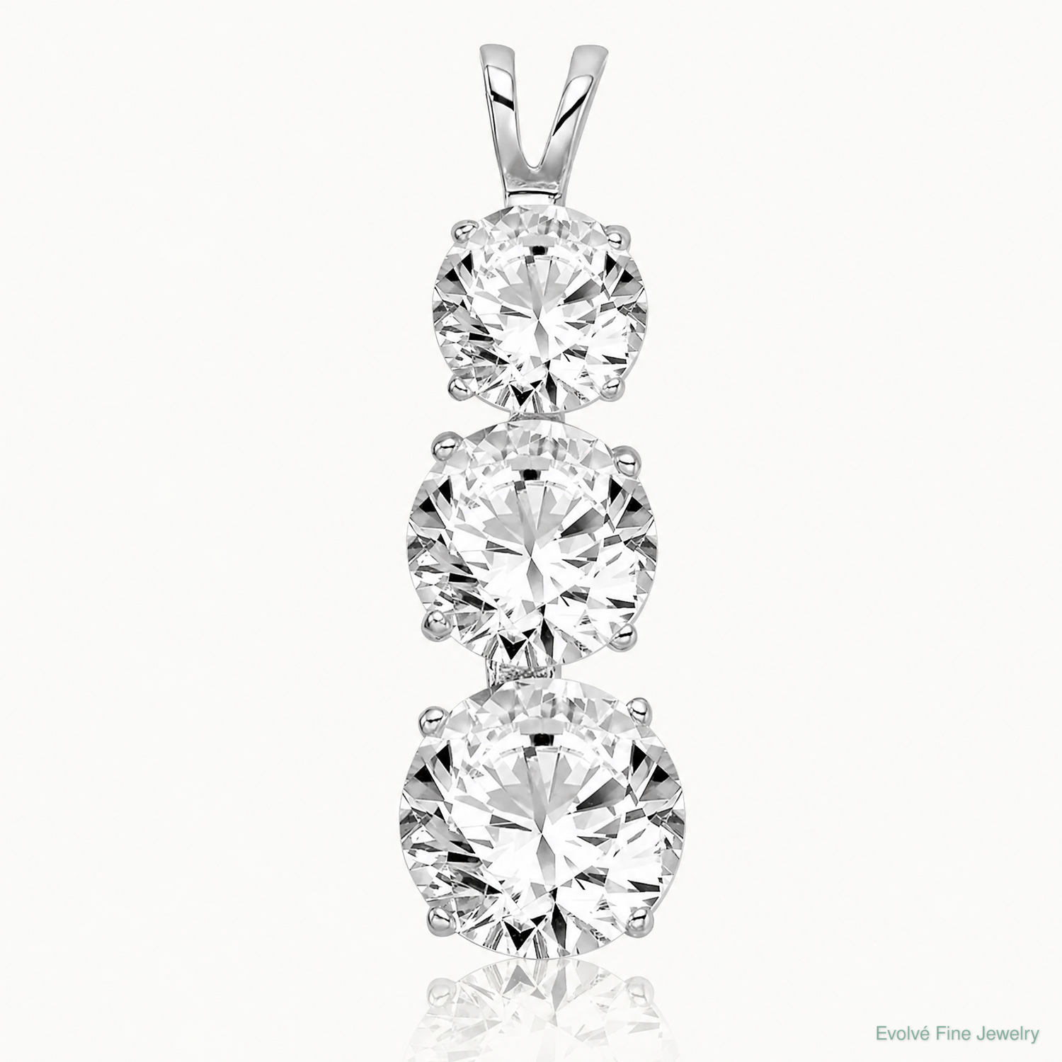 Sterling Silver Rhodium-plated Polished CZ Round Shaped 3 Stone Pendant - Lifestyle View