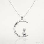 Sterling Silver Rhodium-plated Cat On Moon Pendant - Lifestyle View