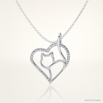 Sterling Silver Rhodium-plated CZ Heart with Cat Silhouette Pendant - Lifestyle View