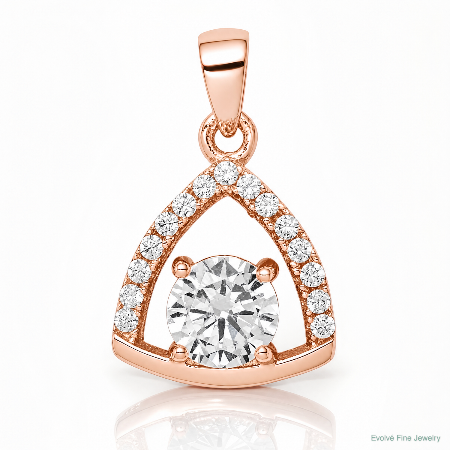 Sterling Silver Rose-tone Triangle CZ Pendant - Lifestyle View