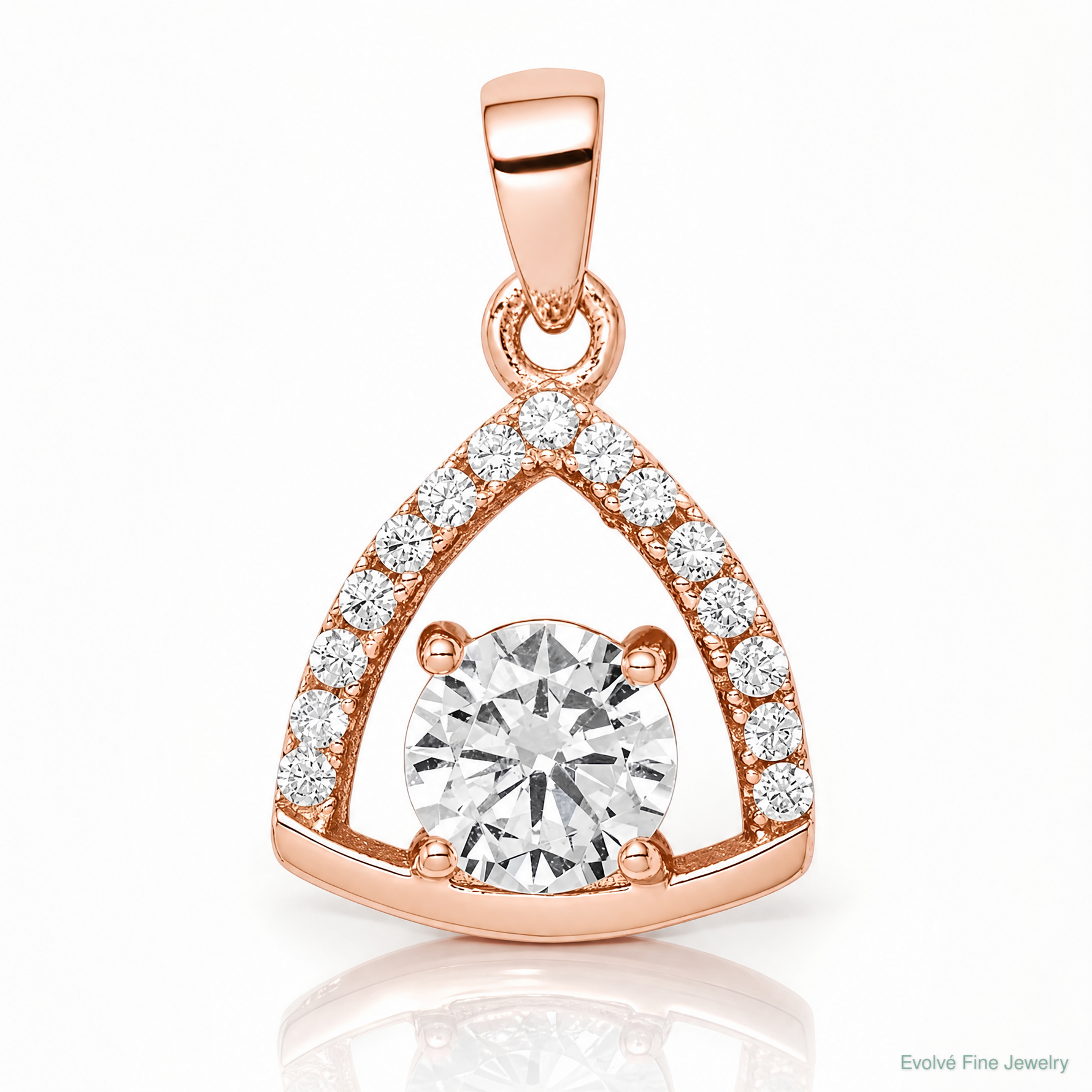 Sterling Silver Rose-tone Triangle CZ Pendant - Lifestyle View