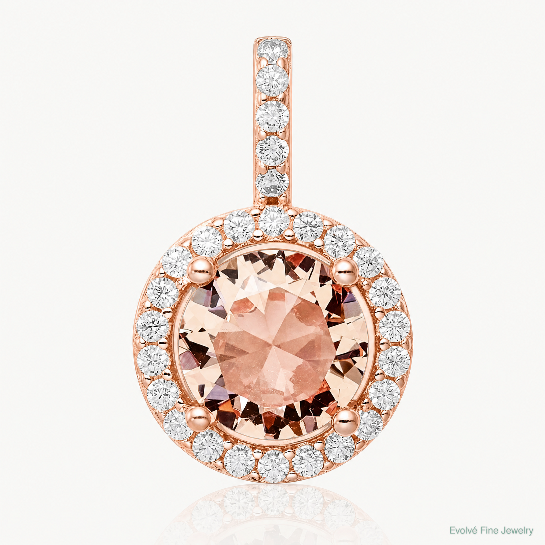 Sterling Silver Rose-tone / CZ Round Halo Pendant - Lifestyle View