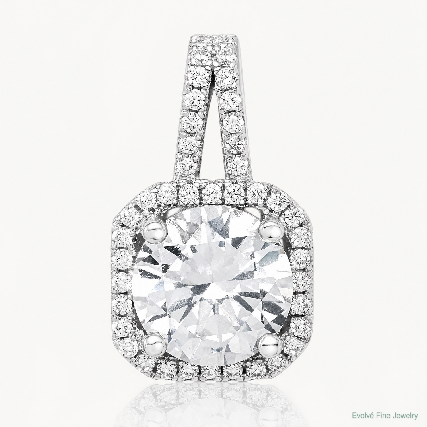 Sterling Silver Rhodium-platedCZ Halo Pendant - Lifestyle View