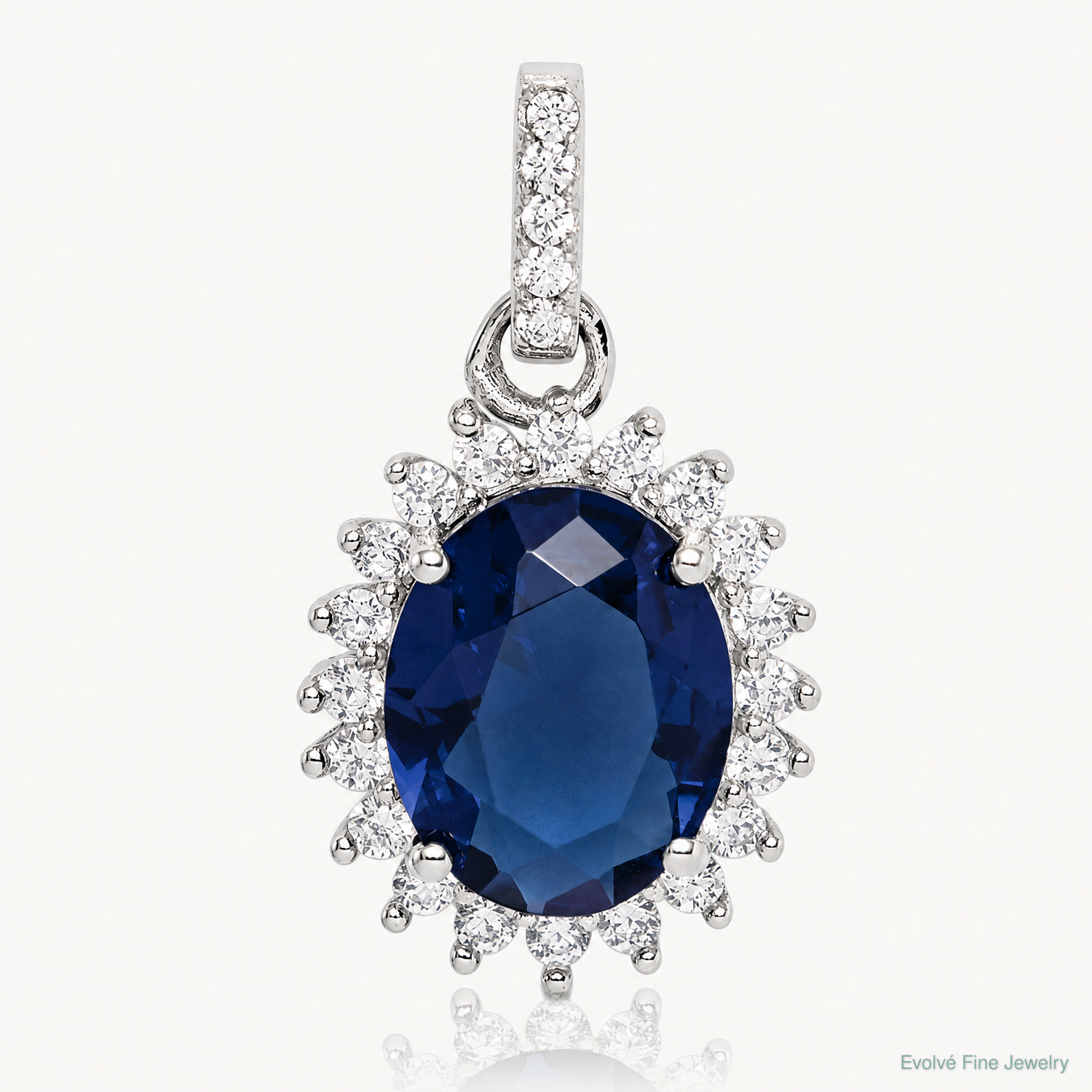 Sterling Silver Rhodium-plated Blue and Clear CZ Pendant - Lifestyle View