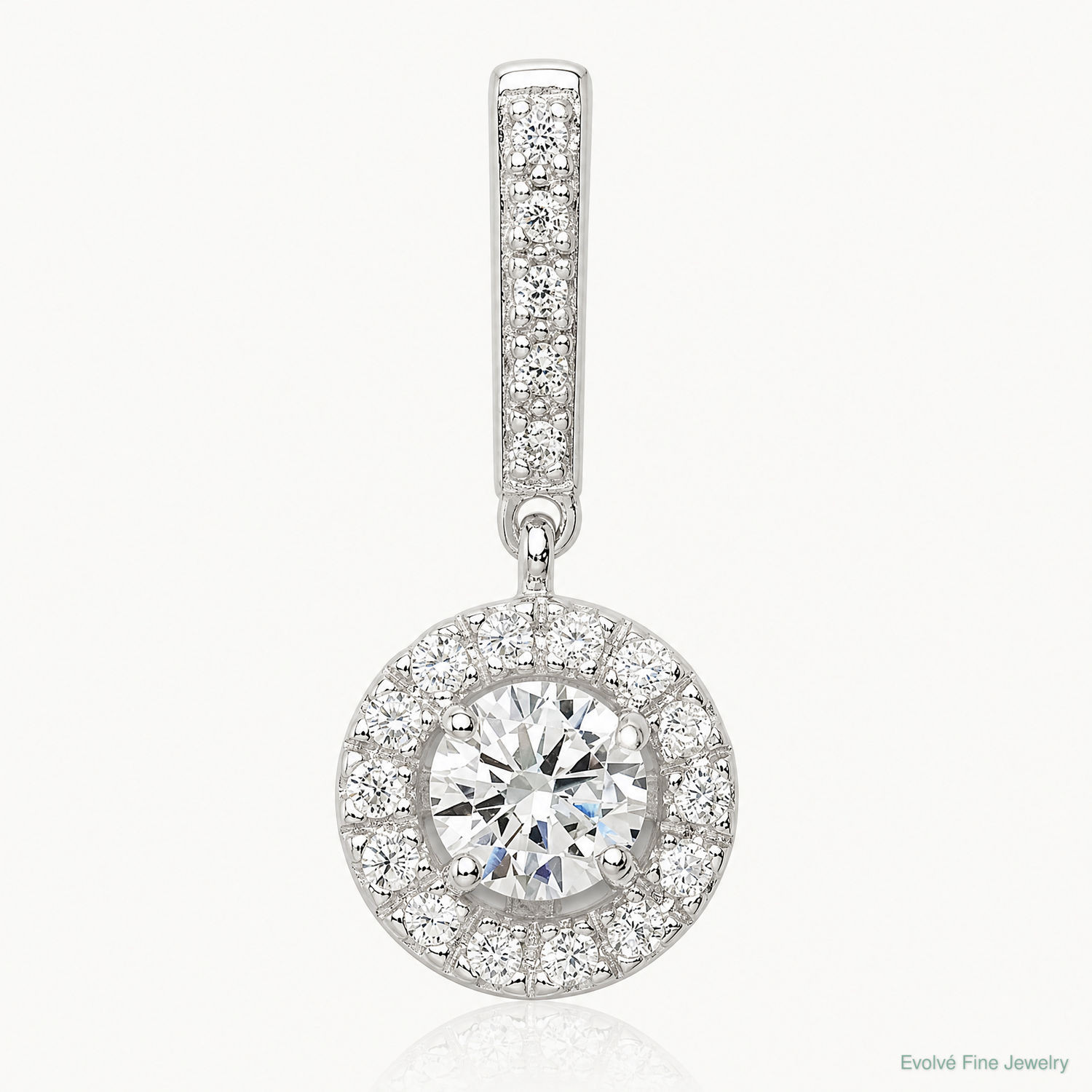 Sterling Silver CZ Halo Dangle Pendant - Lifestyle View
