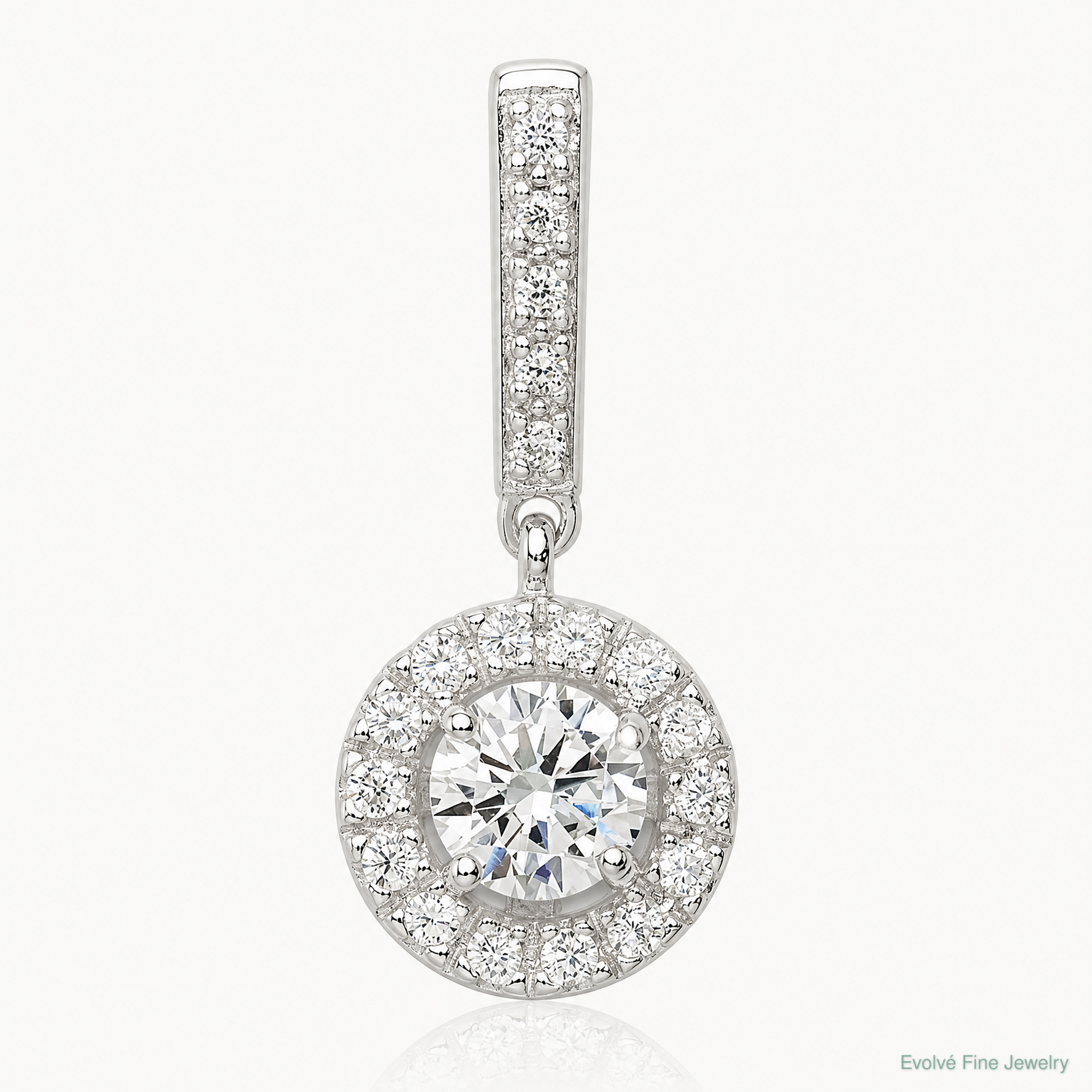 Sterling Silver CZ Halo Dangle Pendant - Lifestyle View