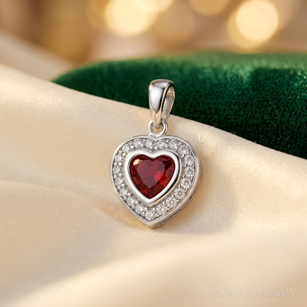 Sterling Silver Rhodium Plated Interchangeable CZ Heart Pendant - Lifestyle View
