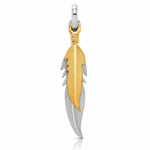 Sterling Silver Rhodium-plated Polished Gold-tone Double Feather Pendant - Lifestyle View