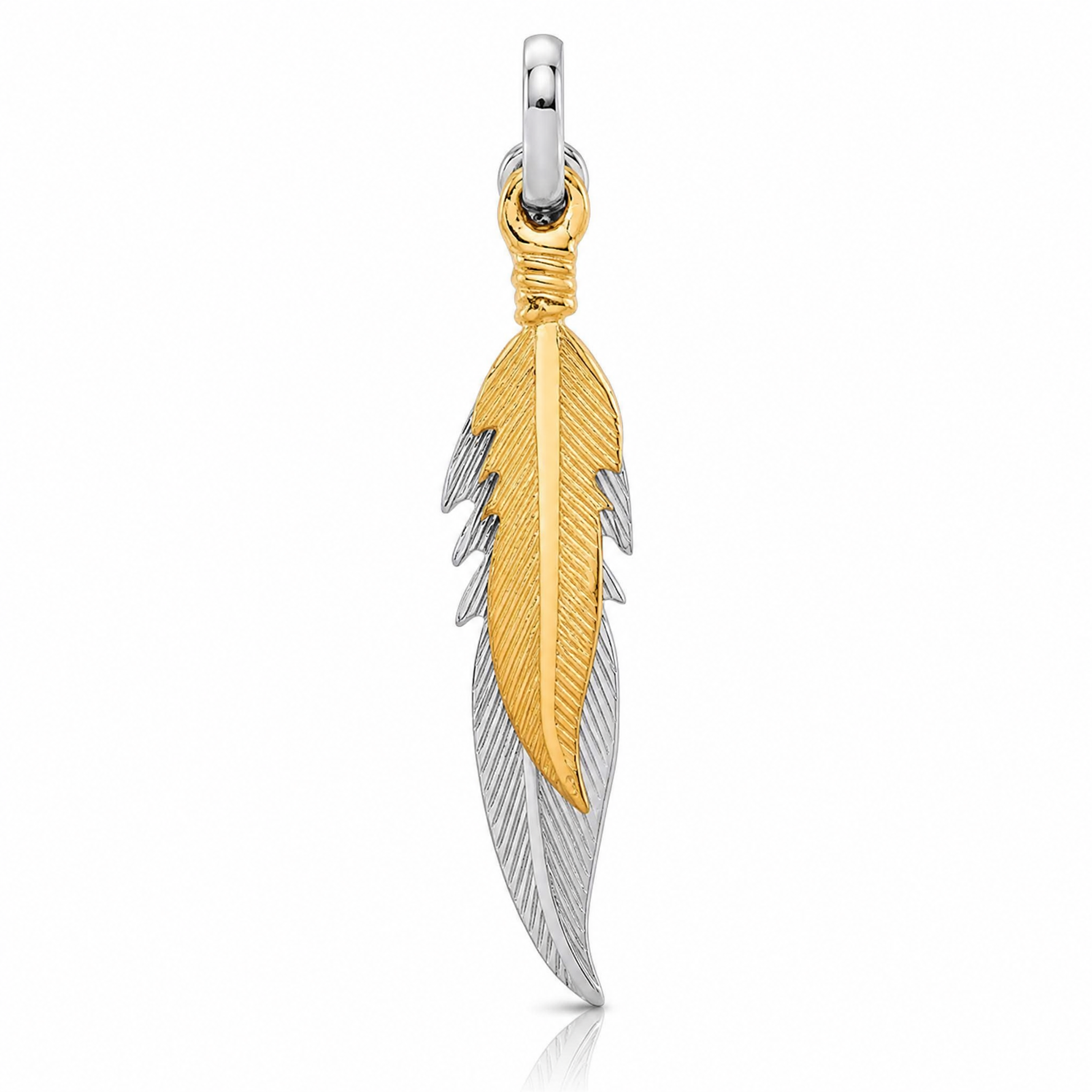 Sterling Silver Rhodium-plated Polished Gold-tone Double Feather Pendant - Lifestyle View