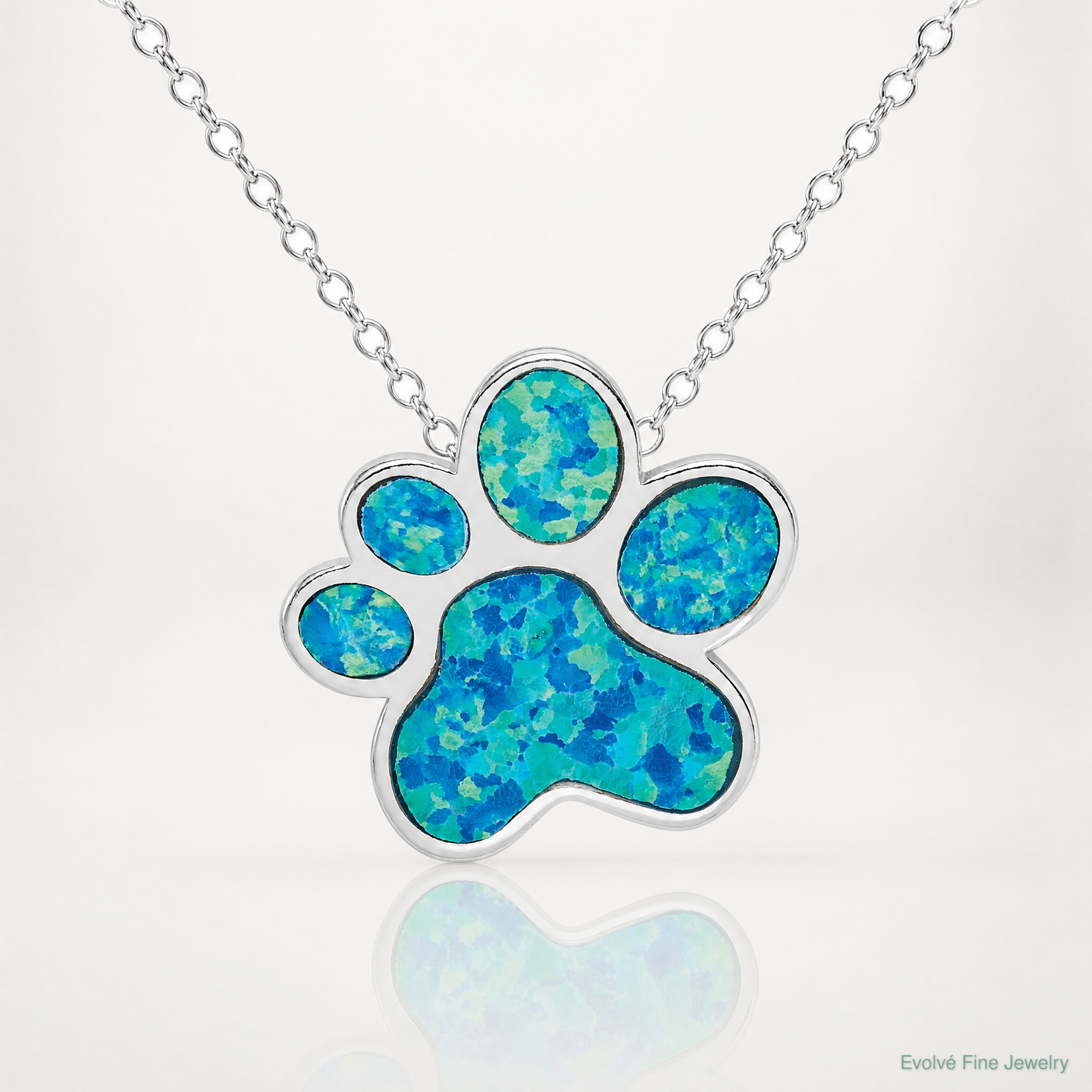 Sterling Silver Rhodium-plated Created Opal Inlay Paw Print Chain Slide - Lifestyle View