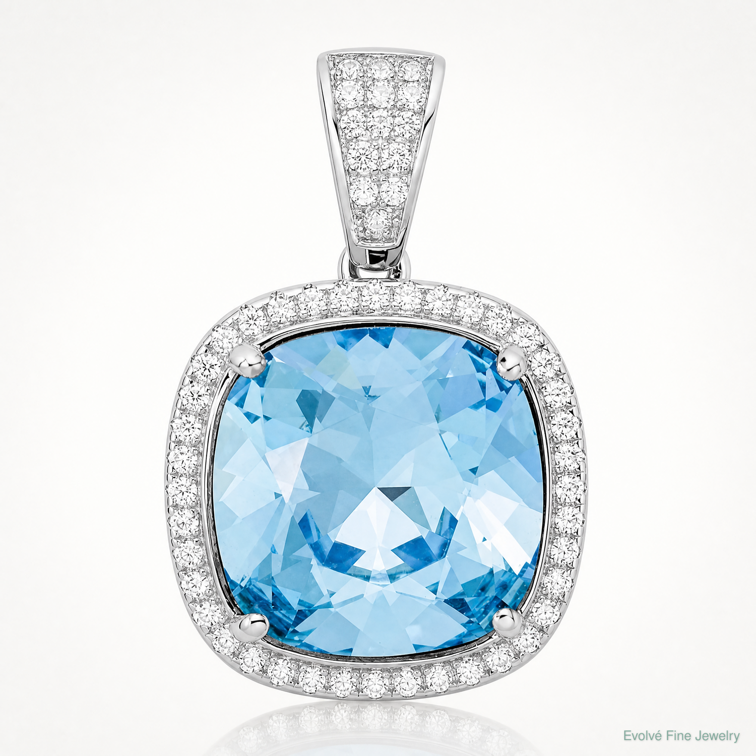 Sterling Silver Rhodium-plated CZ & Blue Crystal Pendant - Lifestyle View