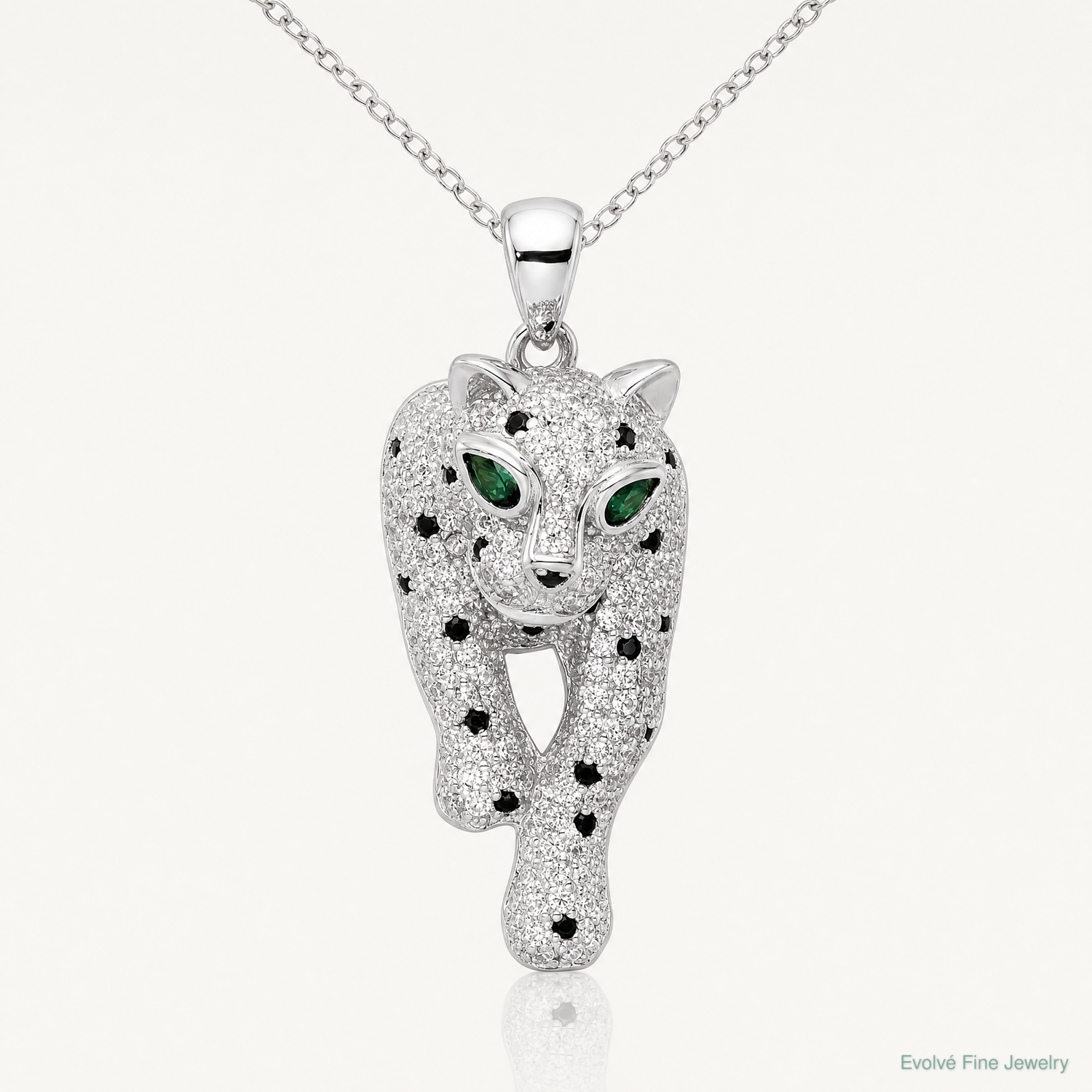 Sterling Silver Blk/White Rhodium-plated Polished CZ Cheetah Pendant - Lifestyle View