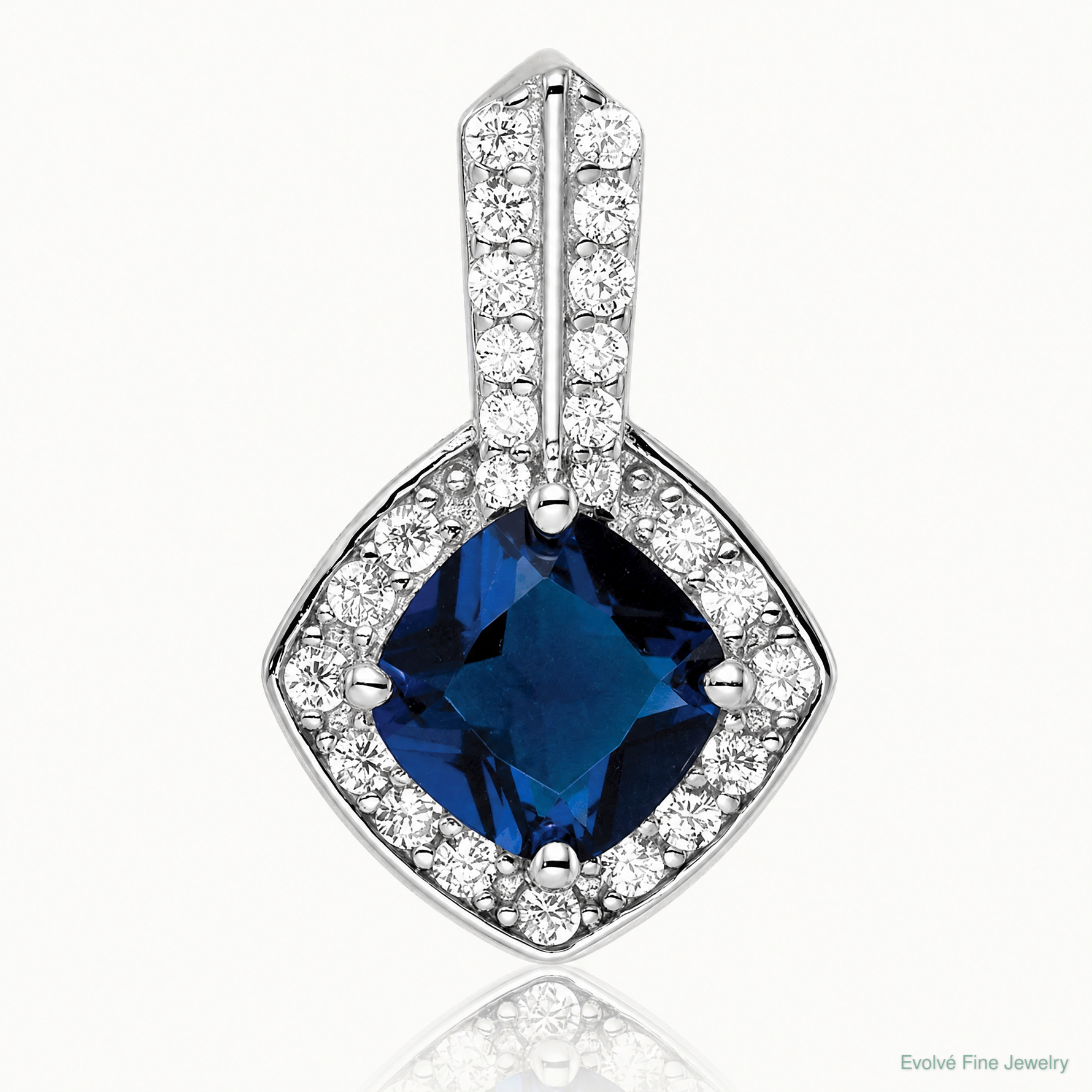 Sterling Silver Rhodium-plated CZ and Blue Glass Pendant - Lifestyle View
