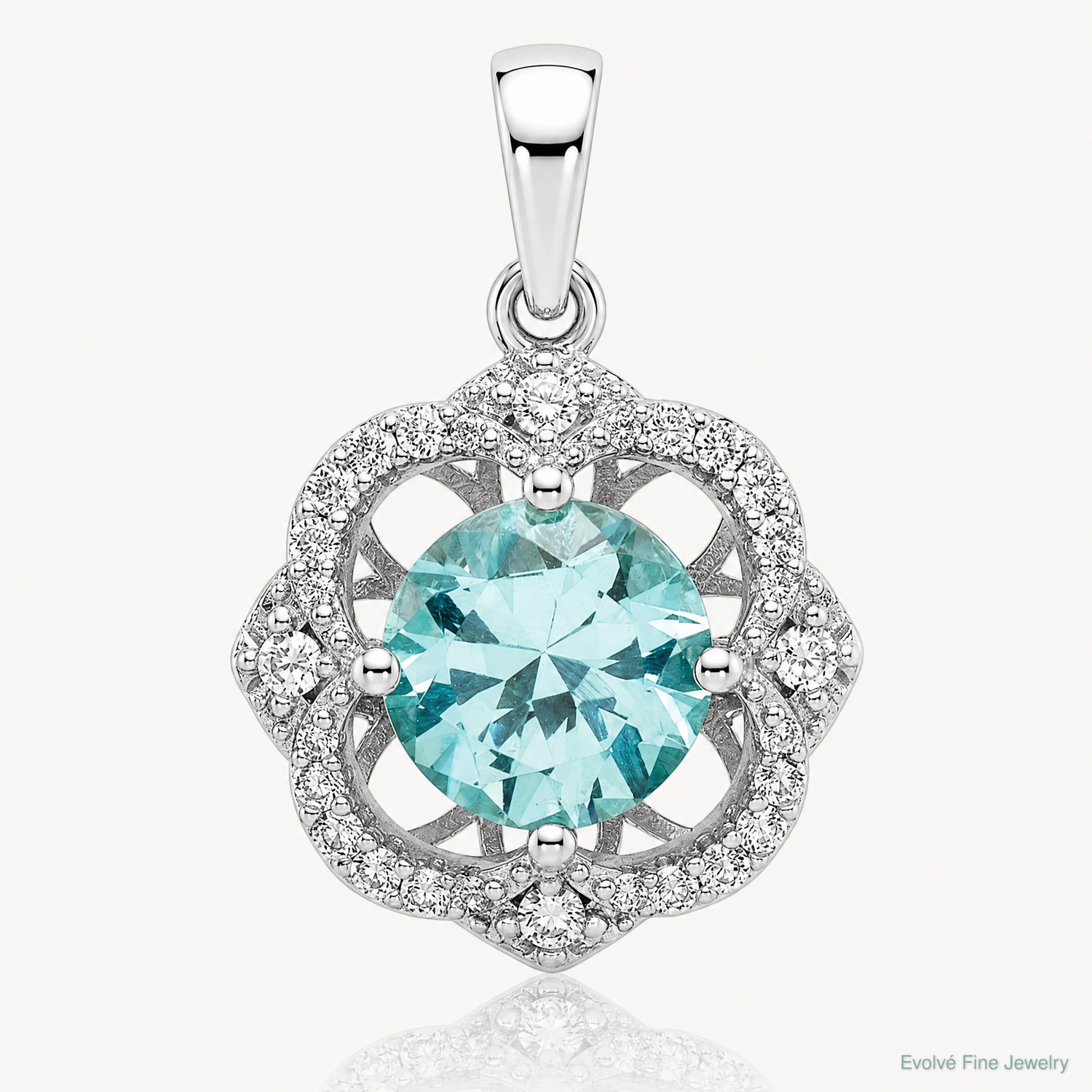 Sterling Silver Rhodium plated Aqua & White CZ Pendant - Lifestyle View