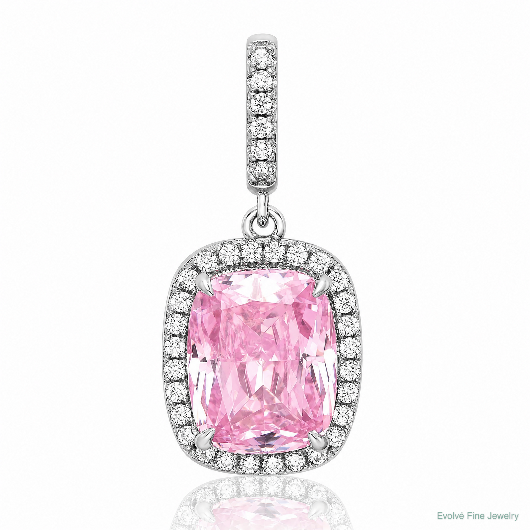 Sterling Silver Rhodium-plated Pink & White CZ Pendant - Lifestyle View