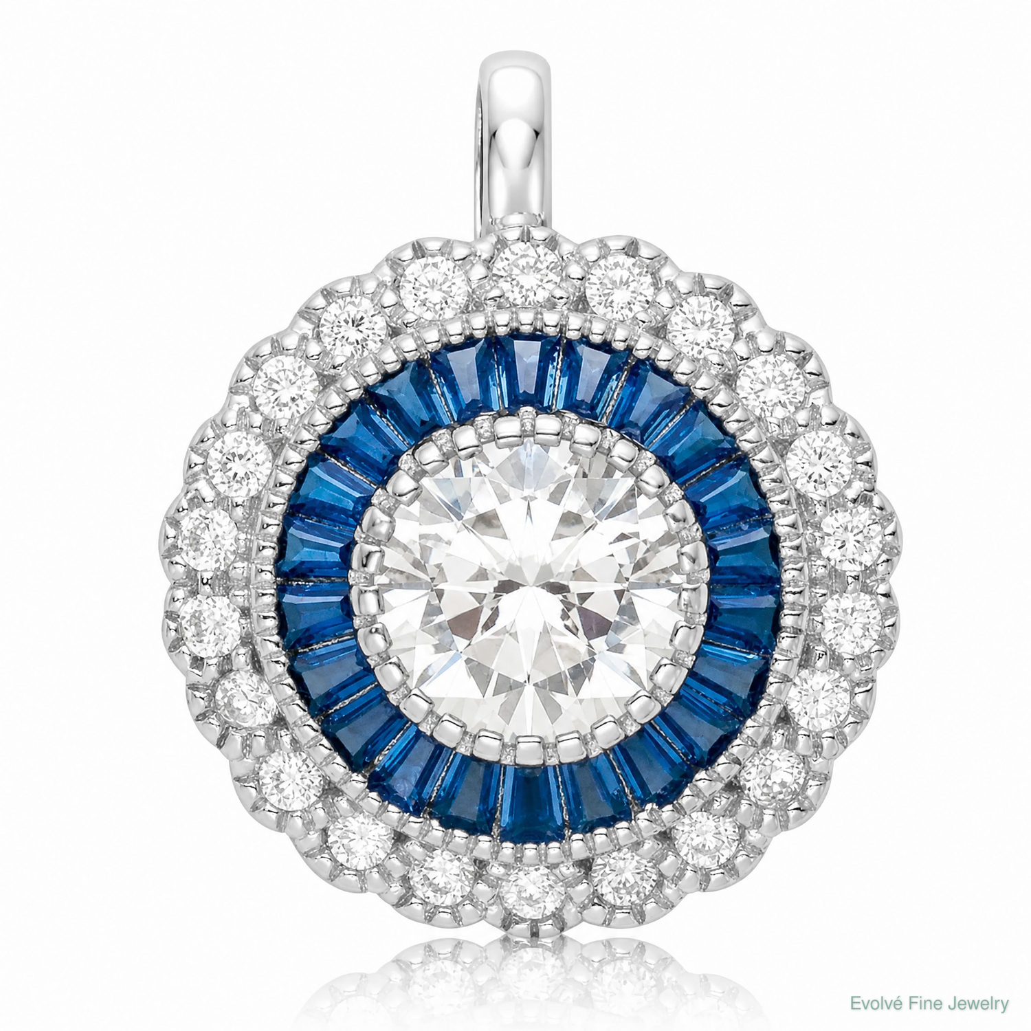 Sterling Silver Rhodium-plated Polished Blue & White CZ Round Chain Slide - Lifestyle View