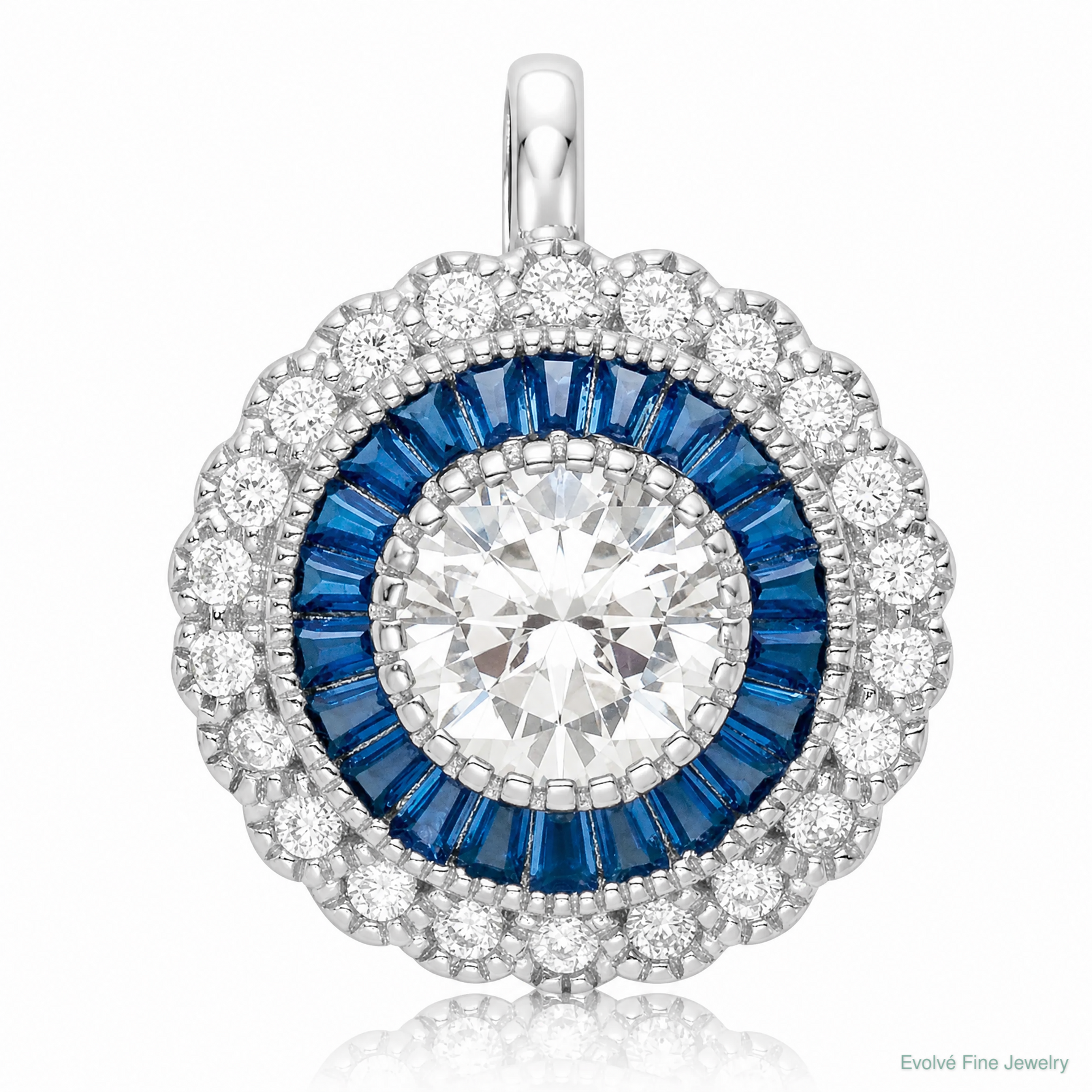 Sterling Silver Rhodium-plated Polished Blue & White CZ Round Chain Slide - Lifestyle View