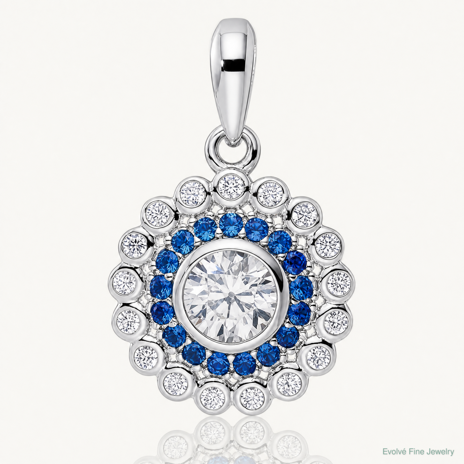 Sterling Silver Rhodium-plated Polished Blue & White CZ Pendant - Lifestyle View