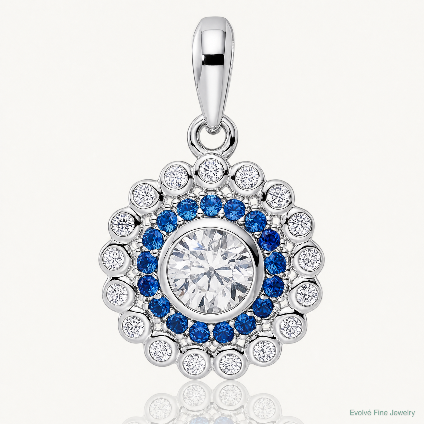 Sterling Silver Rhodium-plated Polished Blue & White CZ Pendant - Lifestyle View