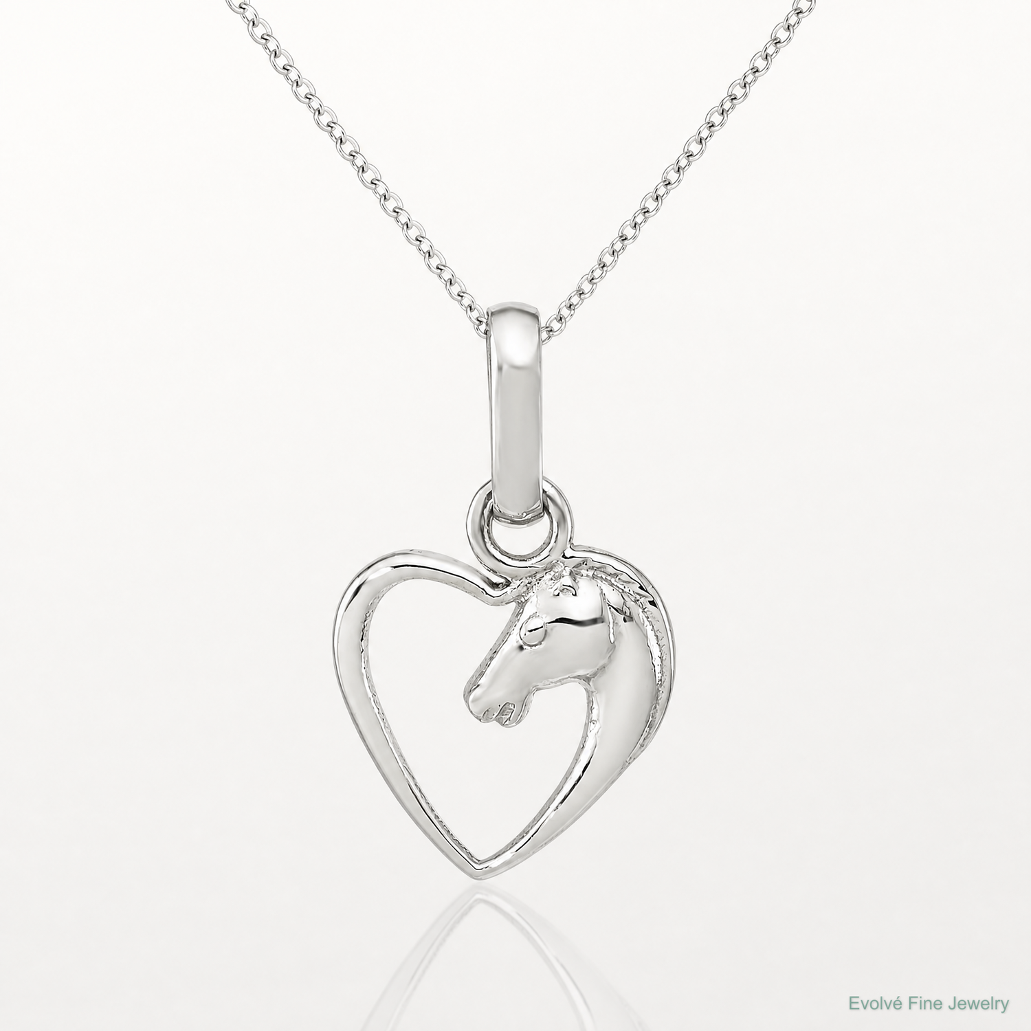 Sterling Silver Rhodium-plated Open Heart Horse Head Pendant - Lifestyle View