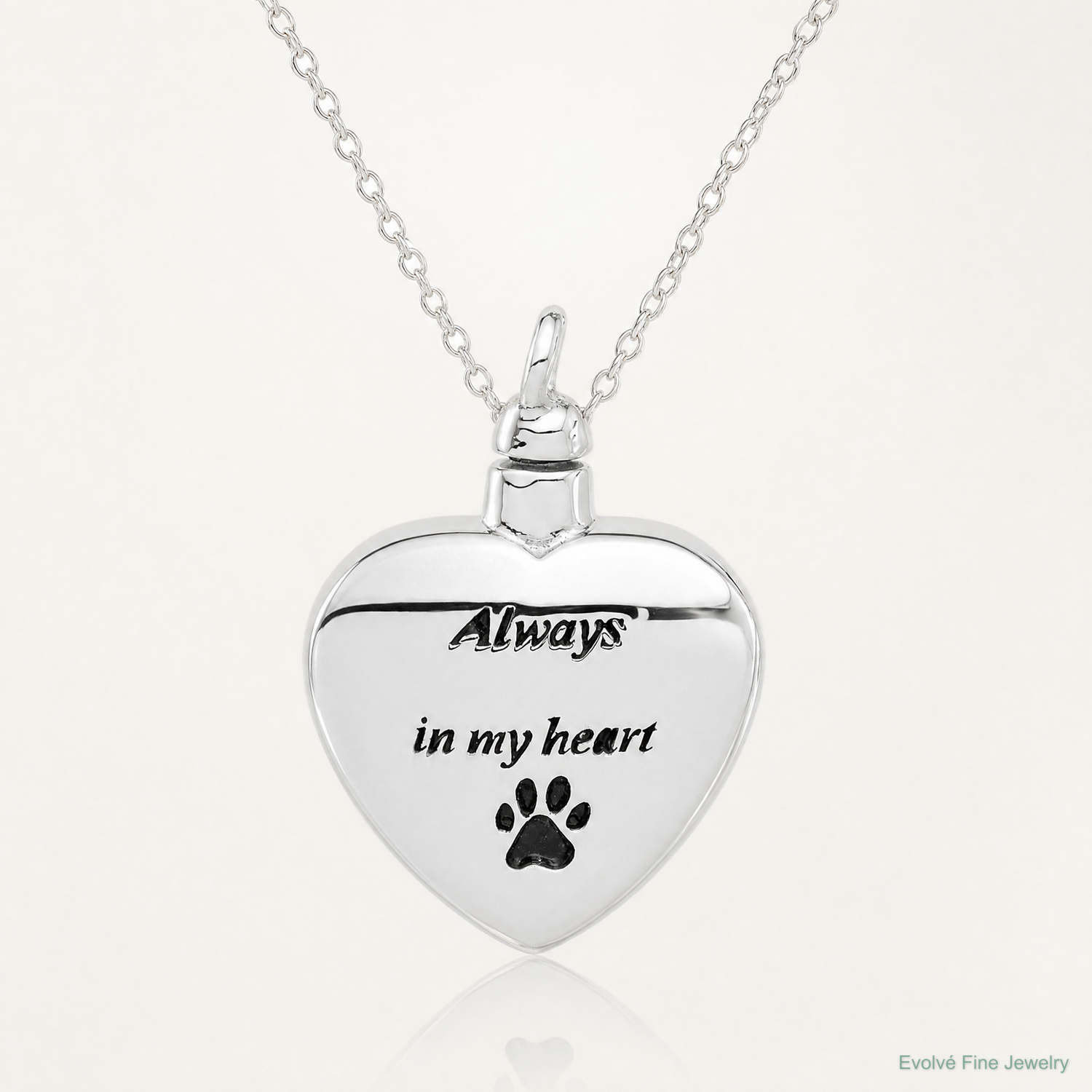 Sterling Silver Rh-plated Enamel Heart with Paw Print Ash Holder Pendant - Lifestyle View