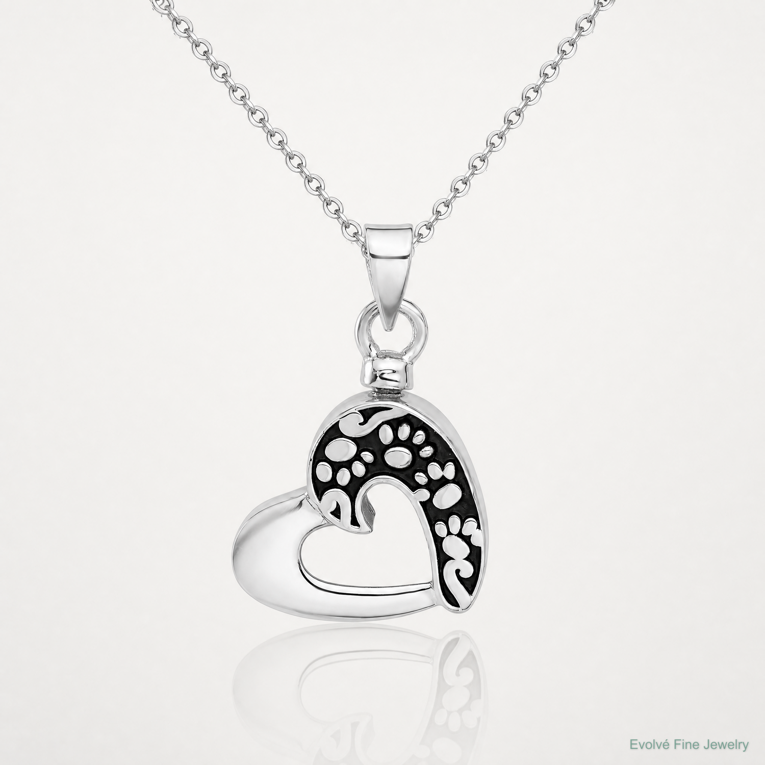 Sterling Silver Rhodium-plated Enamel Heart with Paw Prints Pendant - Lifestyle View