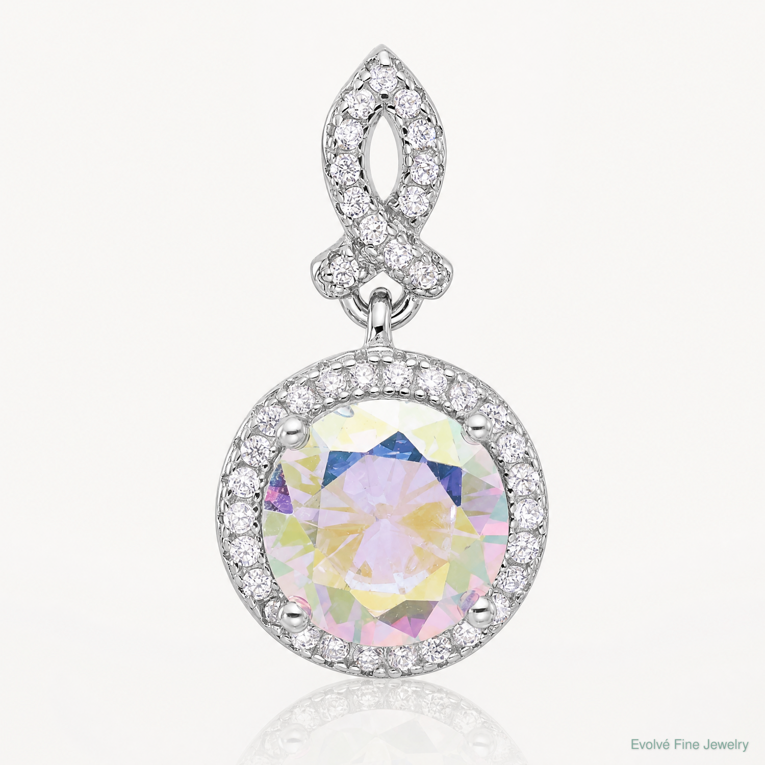 Sterling Silver Rhodium-plated Iridescent CZ Pendant - Lifestyle View