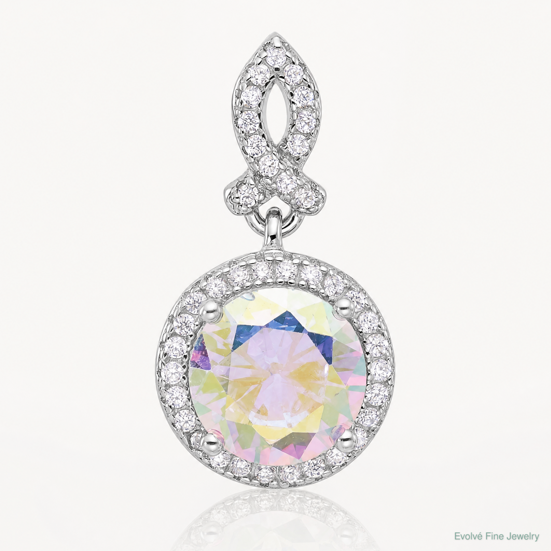 Sterling Silver Rhodium-plated Iridescent CZ Pendant - Lifestyle View