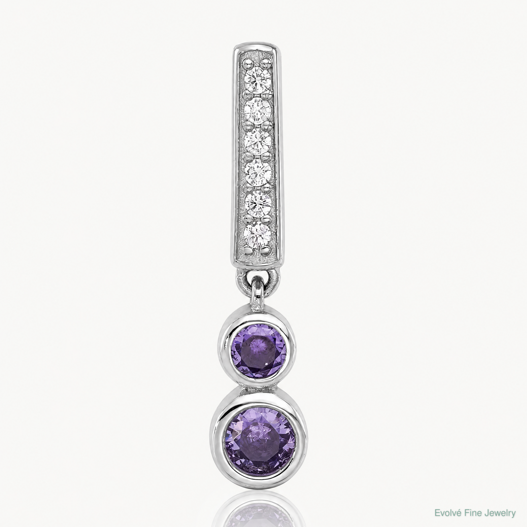 Sterling Silver Rhodium-plated Polished Purple CZ Chain Slide - Lifestyle View