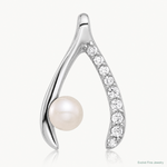 Sterling Silver Rh-plated FWC Pearl/CZ Wishbone Chain Slide Pendant - Lifestyle View