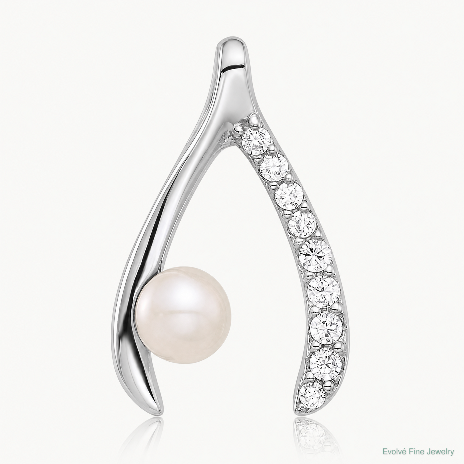 Sterling Silver Rh-plated FWC Pearl/CZ Wishbone Chain Slide Pendant - Lifestyle View