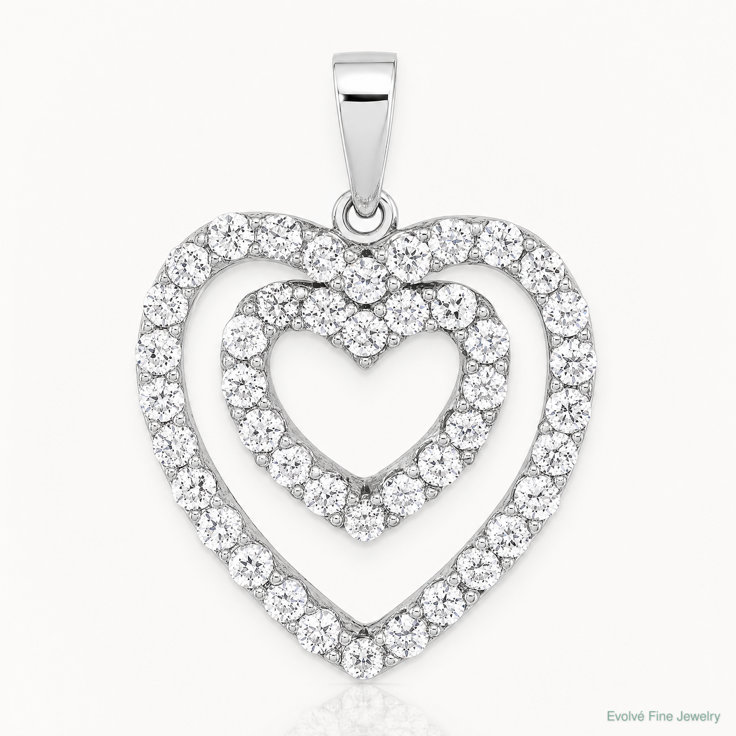 Sterling Silver Rhodium-plated CZ Double Heart Pendant - Lifestyle View