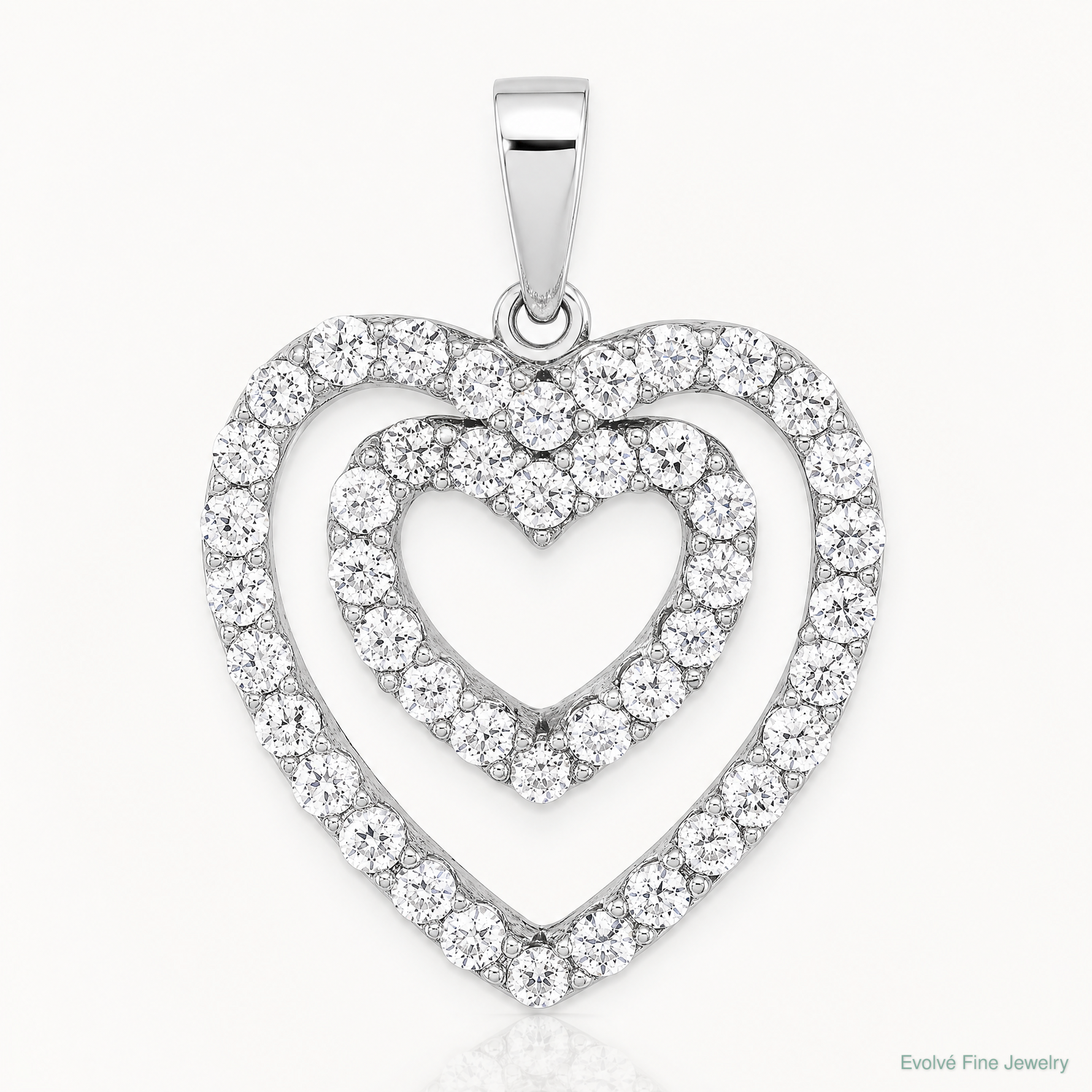 Sterling Silver Rhodium-plated CZ Double Heart Pendant - Lifestyle View