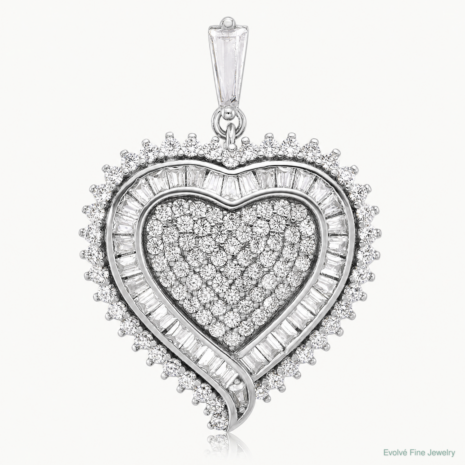 Sterling Silver Rhodium-plated CZ Heart Pendant - Lifestyle View