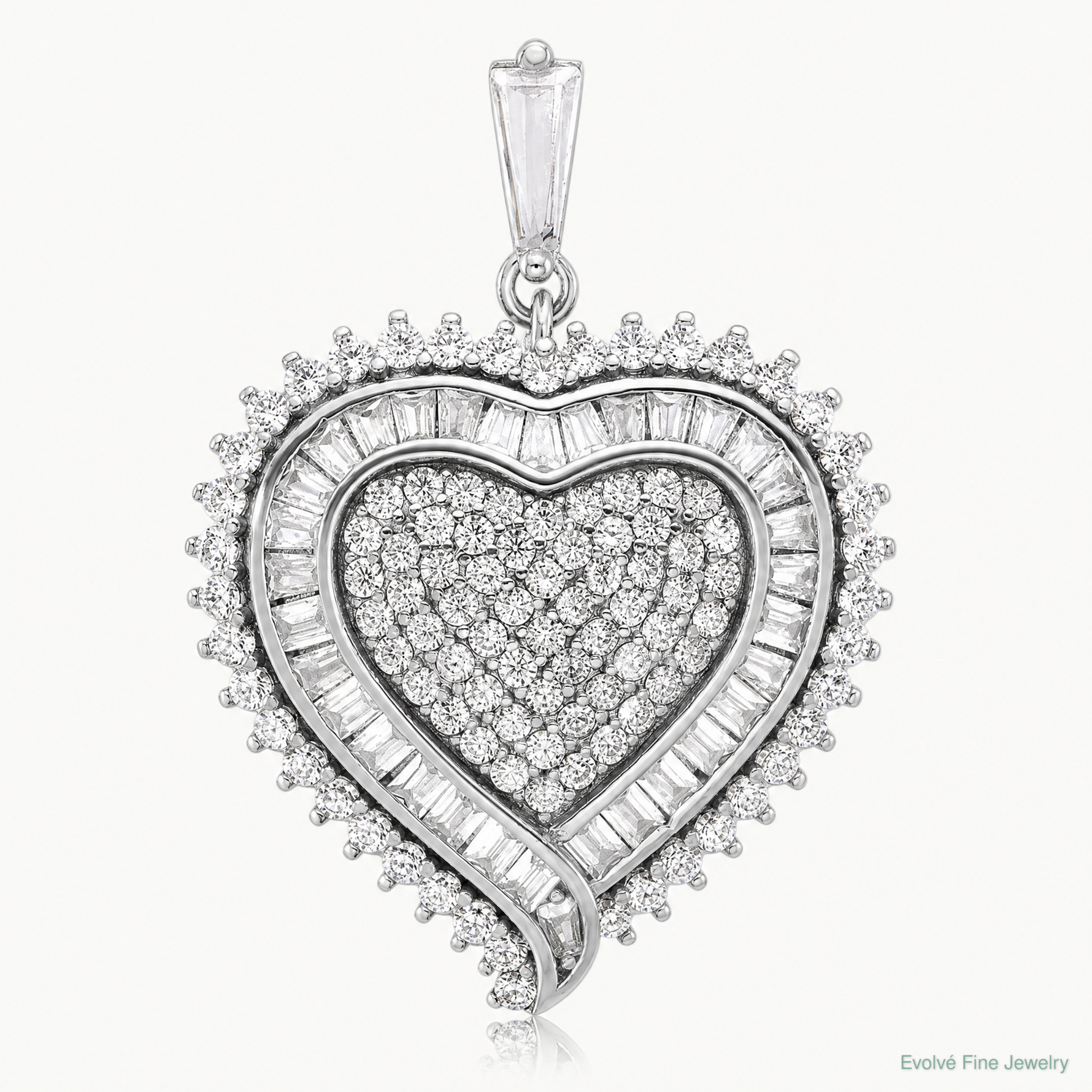 Sterling Silver Rhodium-plated CZ Heart Pendant - Lifestyle View