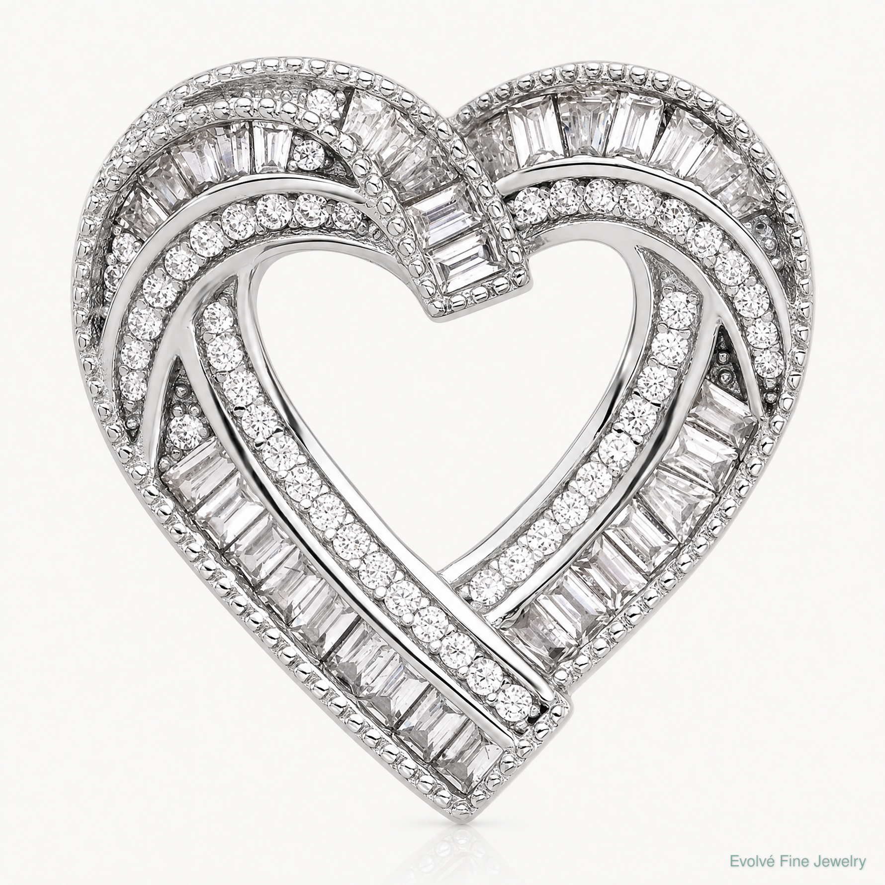 Sterling Silver Rhodium-plated CZ Heart Chain Slide Pendant - Lifestyle View