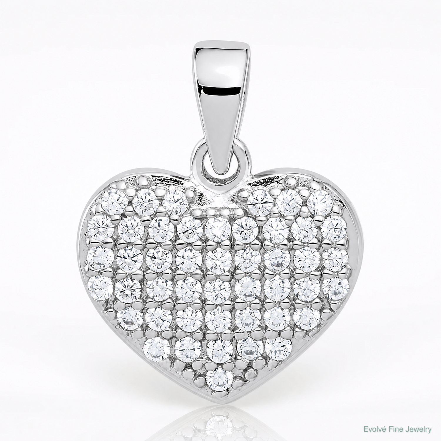 Sterling Silver Rhodium-plated Polished and CZ Pave Heart Pendant - Lifestyle View