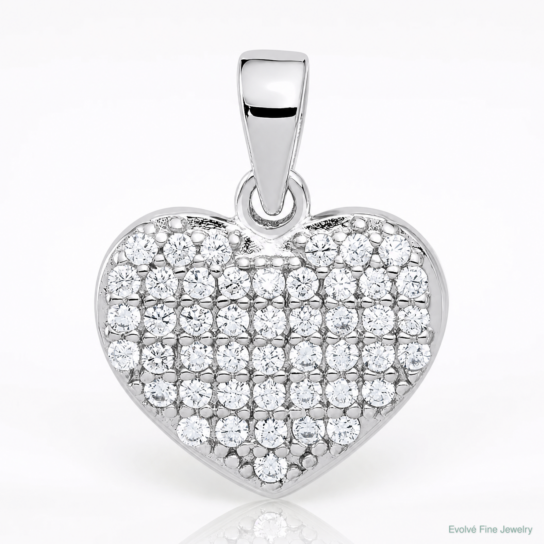 Sterling Silver Rhodium-plated Polished and CZ Pave Heart Pendant - Lifestyle View