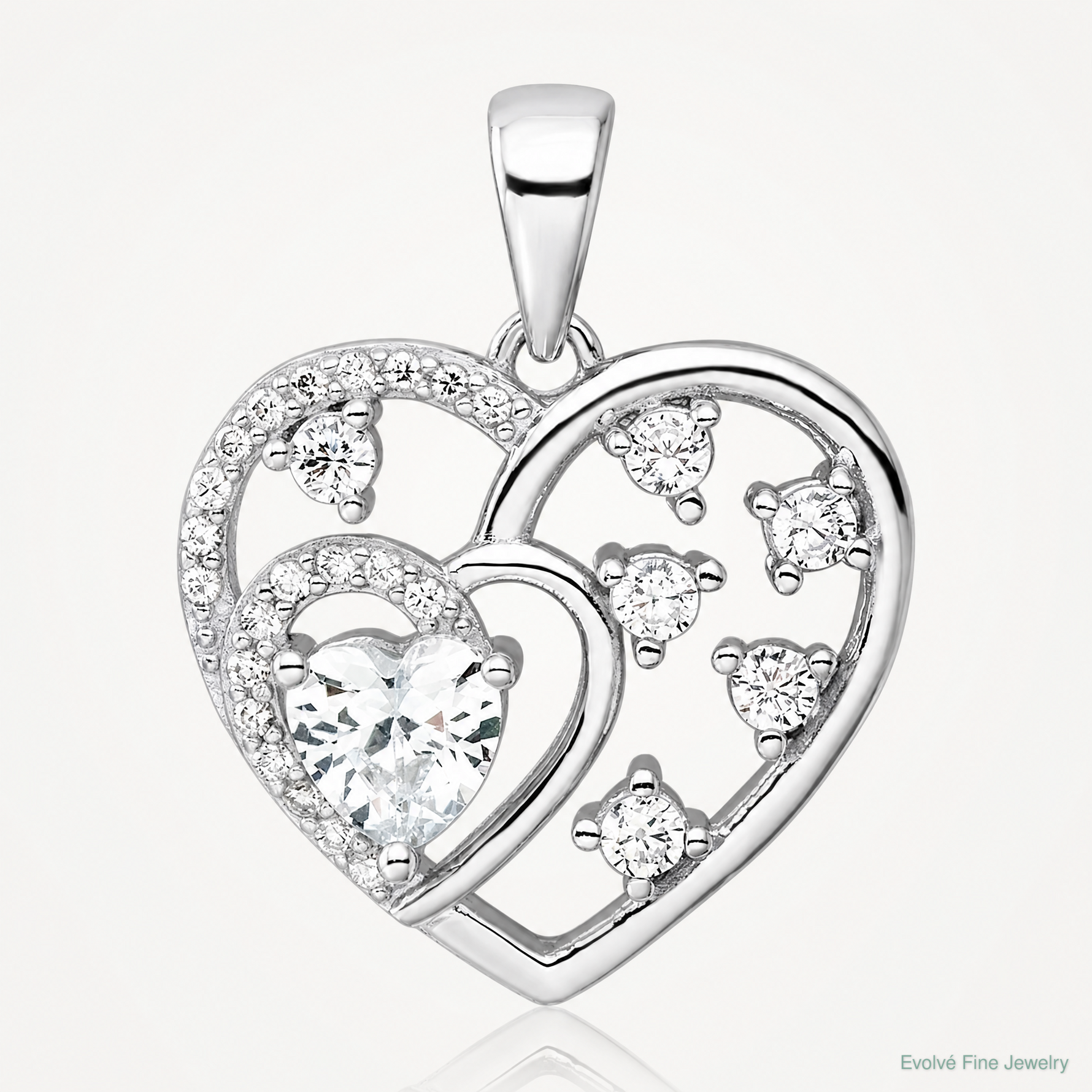 Sterling Silver Rhodium-plated CZ Heart Pendant - Lifestyle View