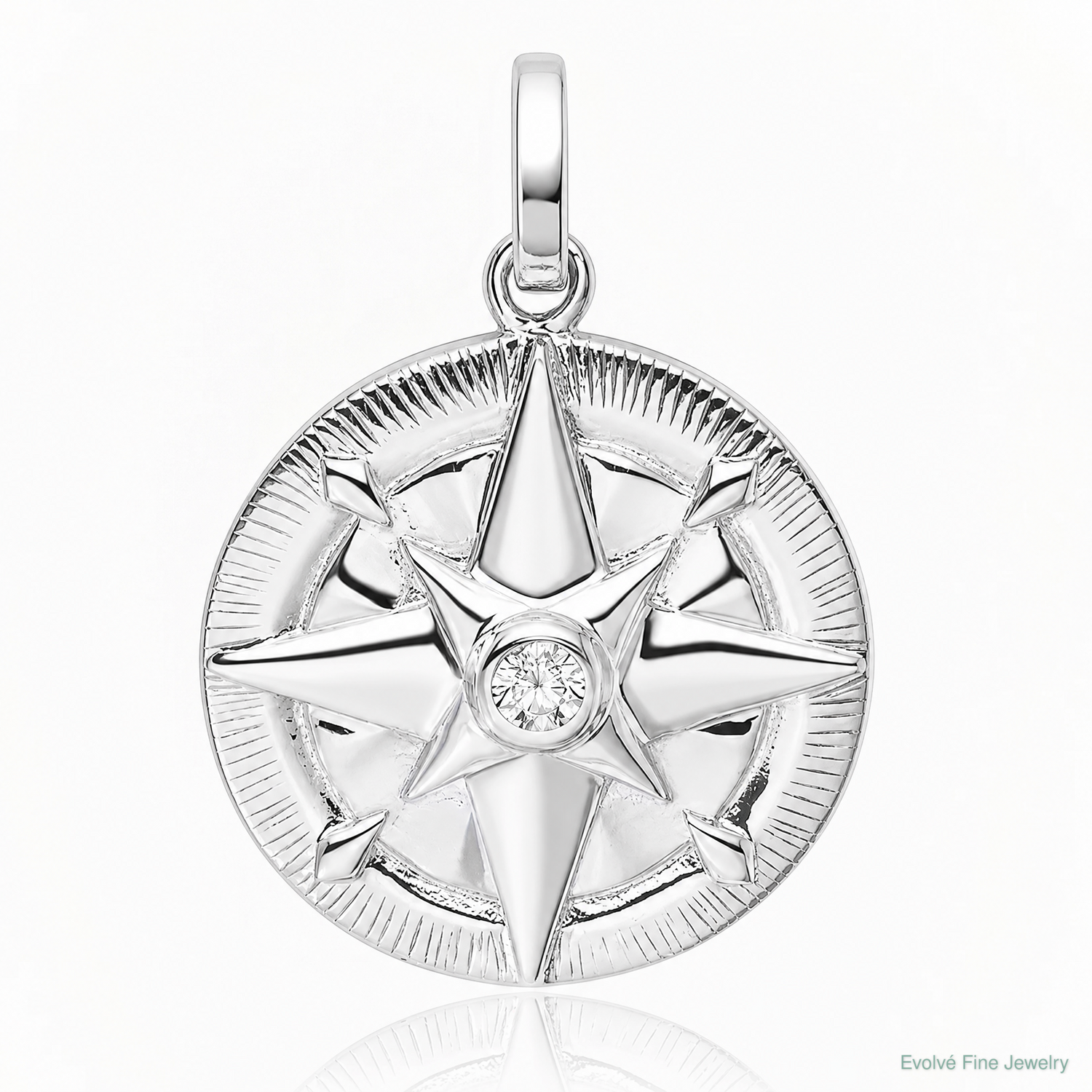 Sterling Silver Rhodium-plated CZ Compass Pendant - Lifestyle View