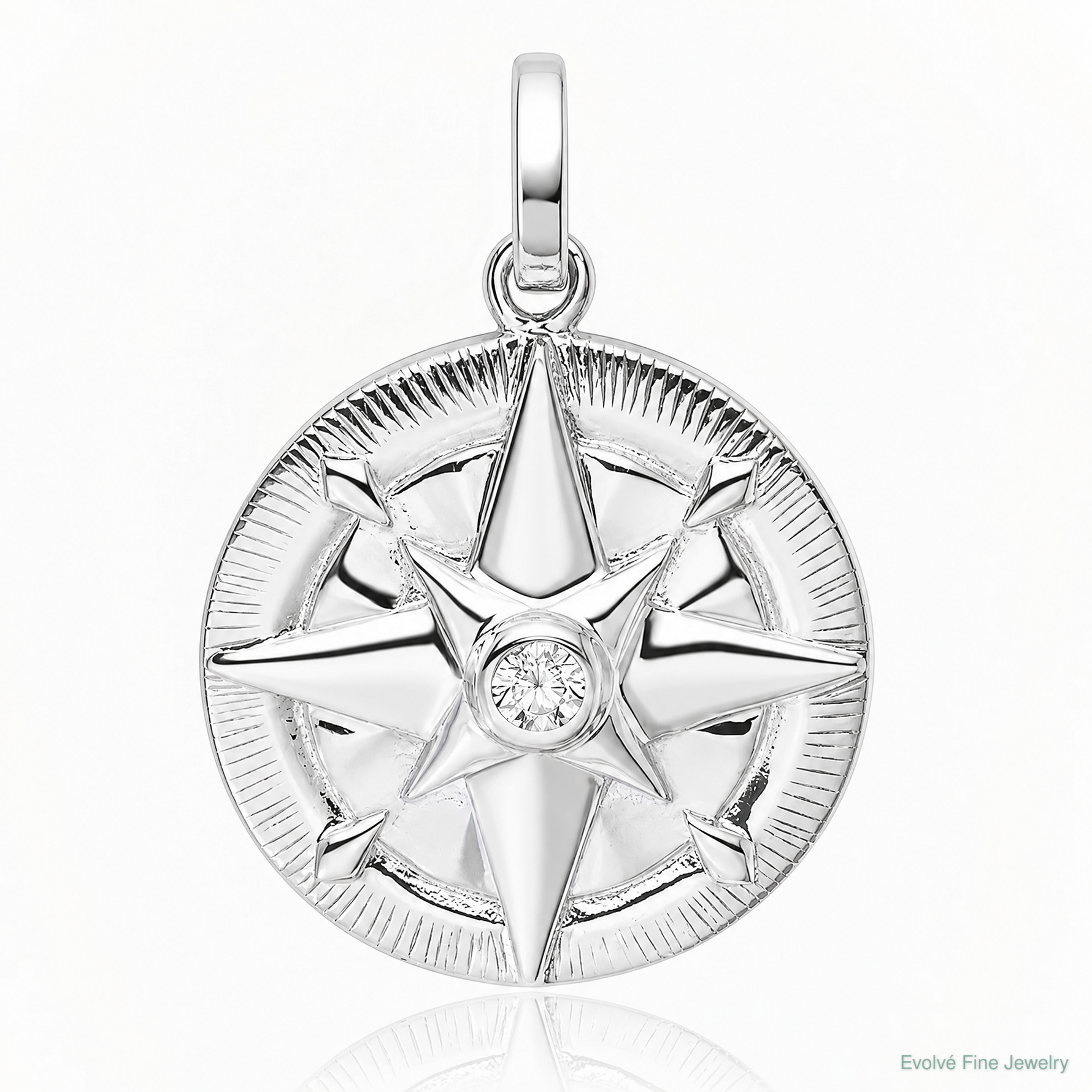 Sterling Silver Rhodium-plated CZ Compass Pendant - Lifestyle View