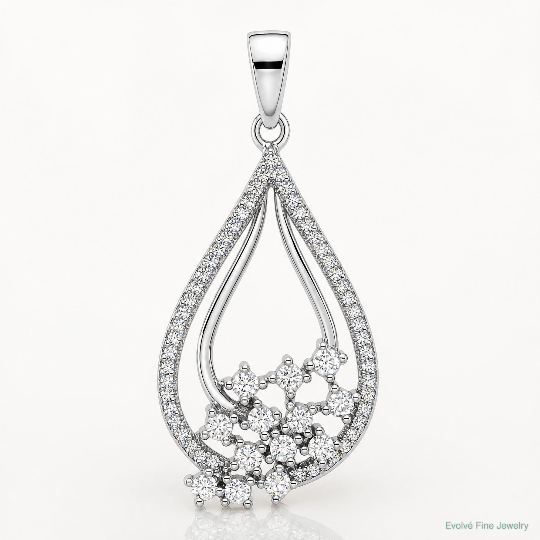 Pure Fire Sterling Silver Rhodium-plated Fancy CZ Drop Pendant - Lifestyle View