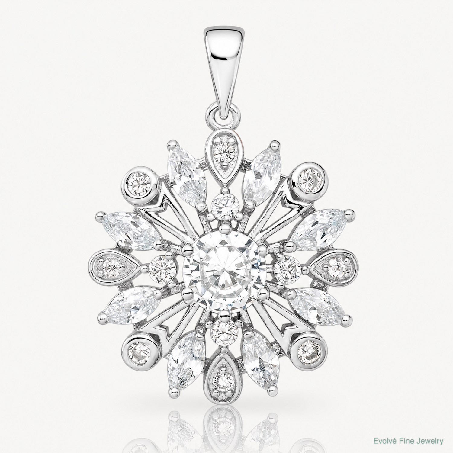Sterling Silver Rhodium-plated CZ Floral Pendant - Lifestyle View